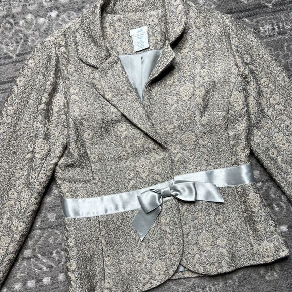 ODILLE Anthropologie BROCADE Jacket Blazer Size 8 Wool Blend Bow Detail Coquette - Picture 3 of 10